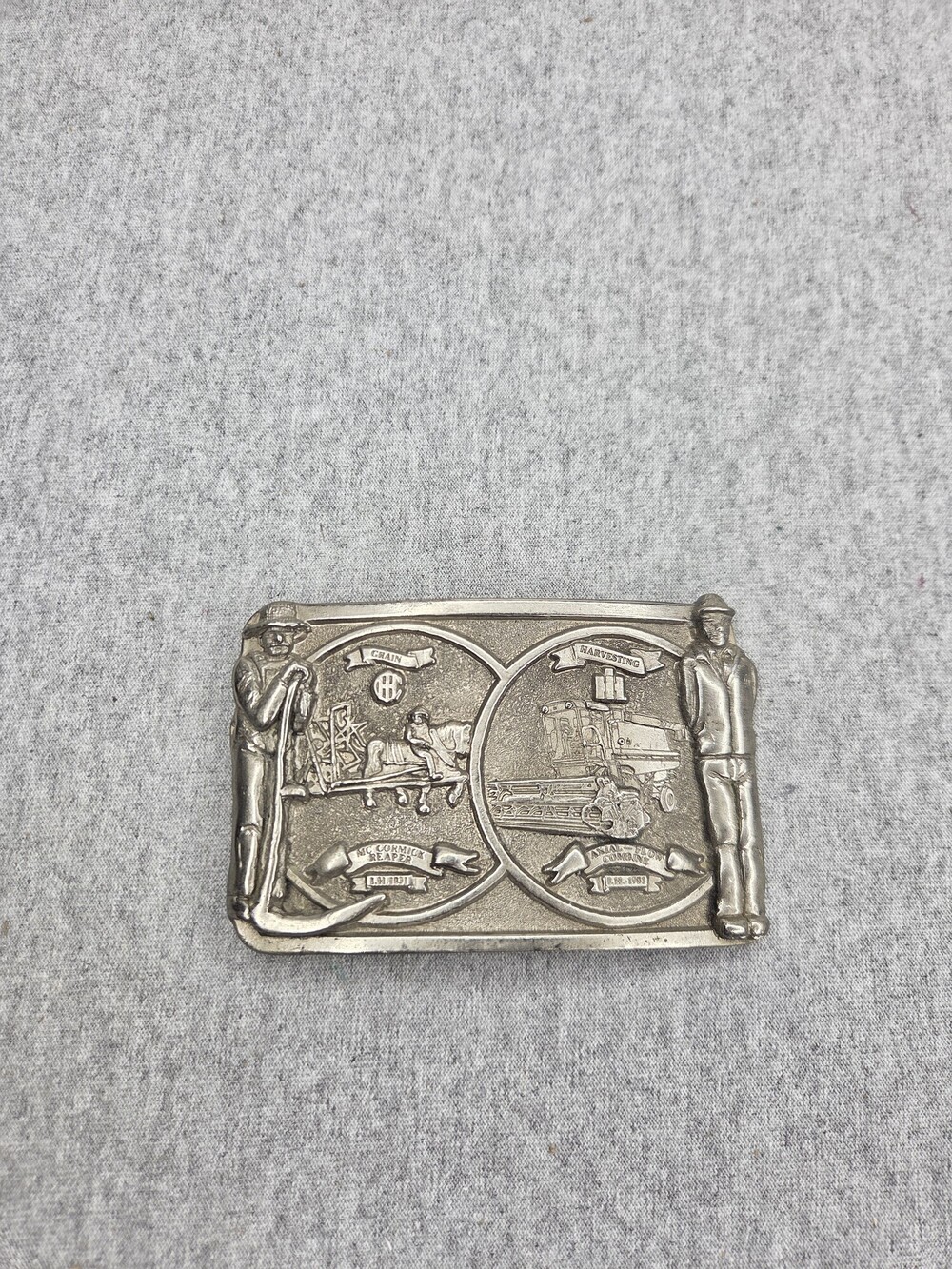 International Harvester Belt Buckle Spec Cast Pewter McCormick Reaper Axial Flow